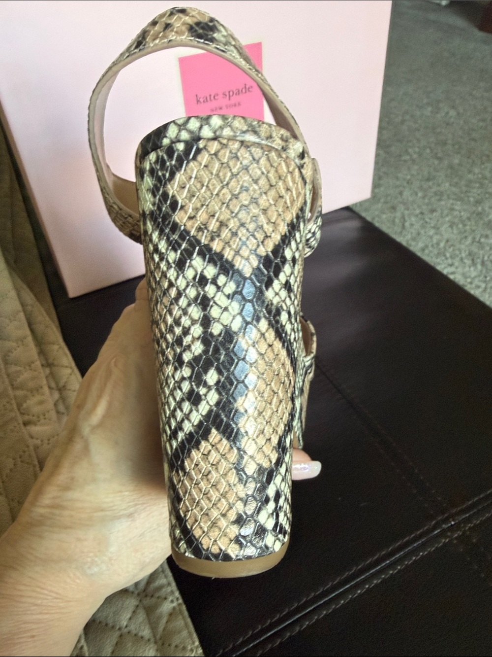 kate spade Pink Snake-Print Platform Sandal with Chunky Heel - Picture 8 of 9